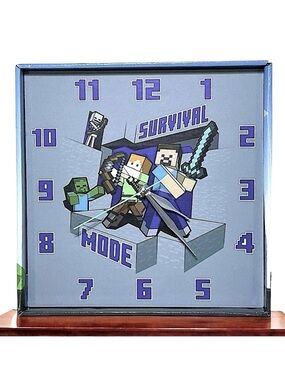 Minecraft Wall Clock Analog Quartz Battery Operate Gamer Gift 11 In Square Gray